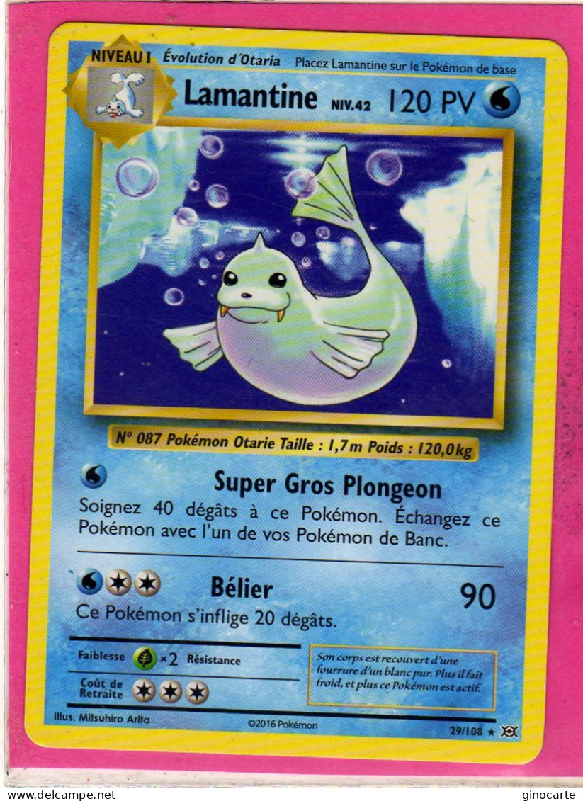 Carte Pokemon Francaise 2016 Xy Evolutions 29/108 Lamantine 120pv Bon Etat - XY