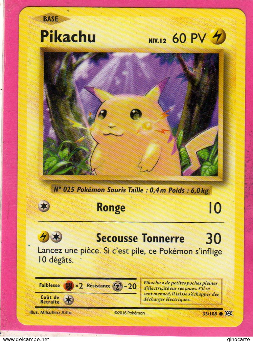 Carte Pokemon Francaise 2016 Xy Evolutions 35/108 Pikachu 60pv Neuve - XY