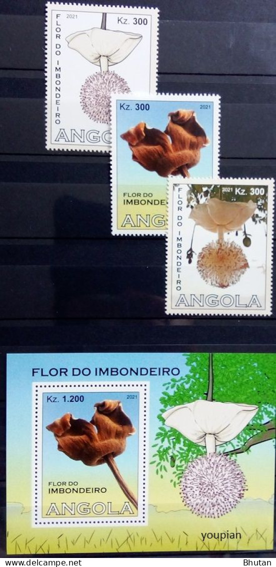 Angola 2021, Imbondeiro Flower, MNH S/S And Stamps Set - Angola