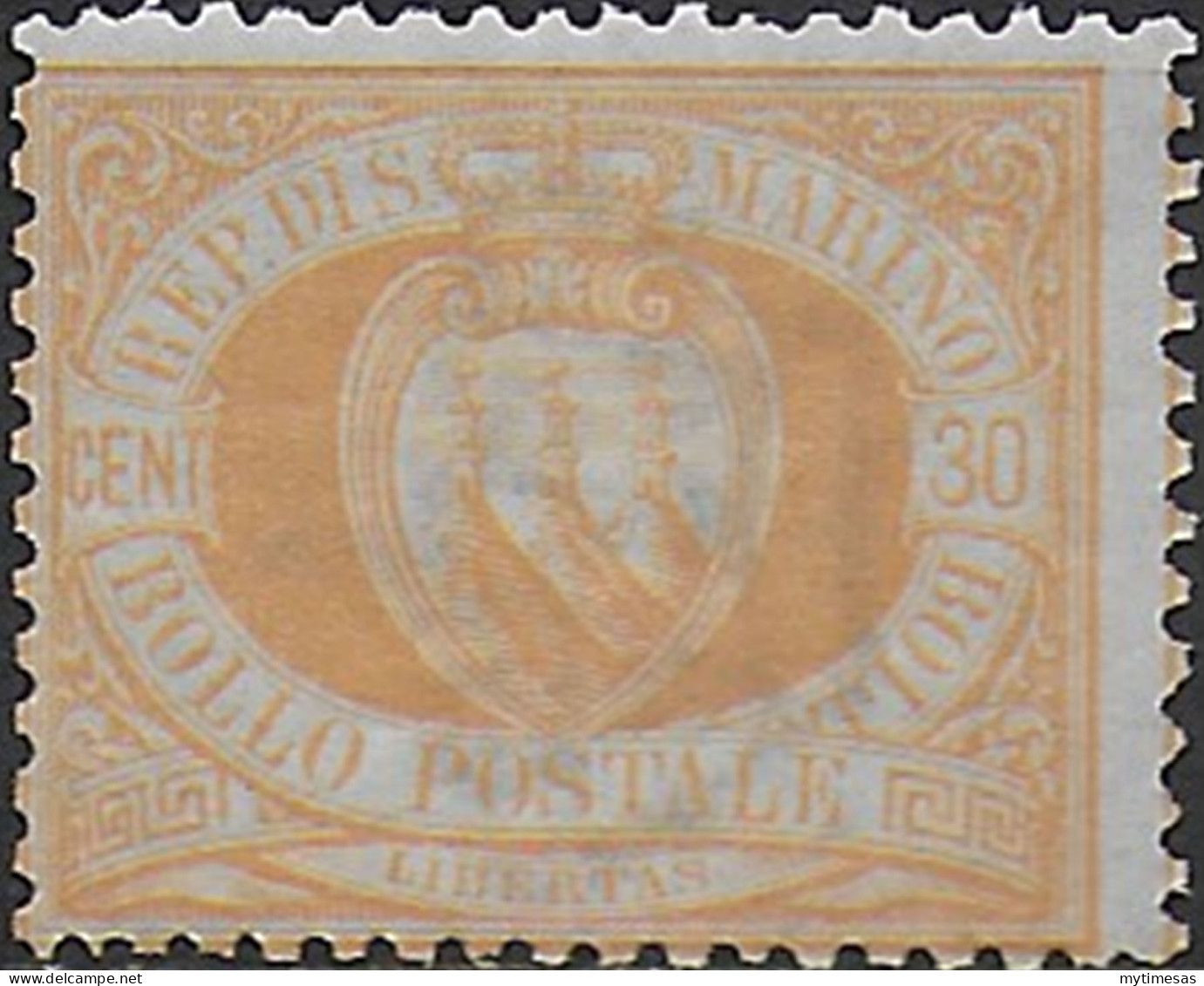 1892 San Marino 30c. Light Yellow Mc MNH Sassone N. 16 - Autres & Non Classés