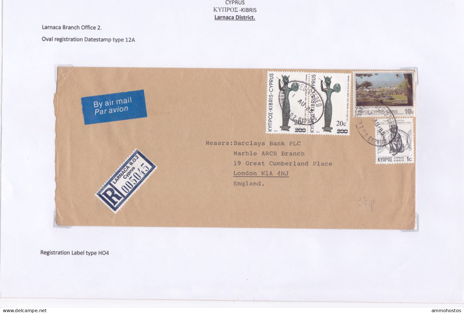 CYPRUS 1985 LARNACA BO 2 AIRMAIL REGISTERED COVER TO UK - Cyprus (...-1960)