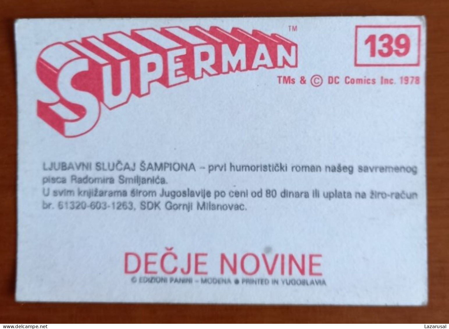 #14 SUPERMAN Panini Sticker (Printed In Yugoslavia - Decje Novine) RARE - Other & Unclassified