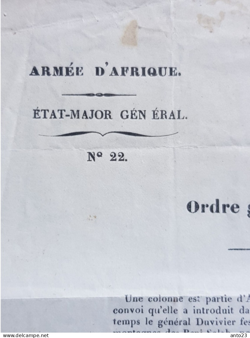 1841 Marque Postale Avec Courrier De L Armée D 'Afrique état - Major Général  A Alger Gouverneur BUGEAUD / TARLE - - 1801-1848: Précurseurs XIX
