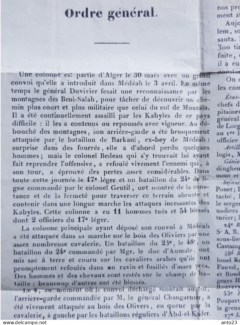 1841 marque postale avec courrier de l armée d 'Afrique état - major général  a Alger gouverneur BUGEAUD / TARLE -