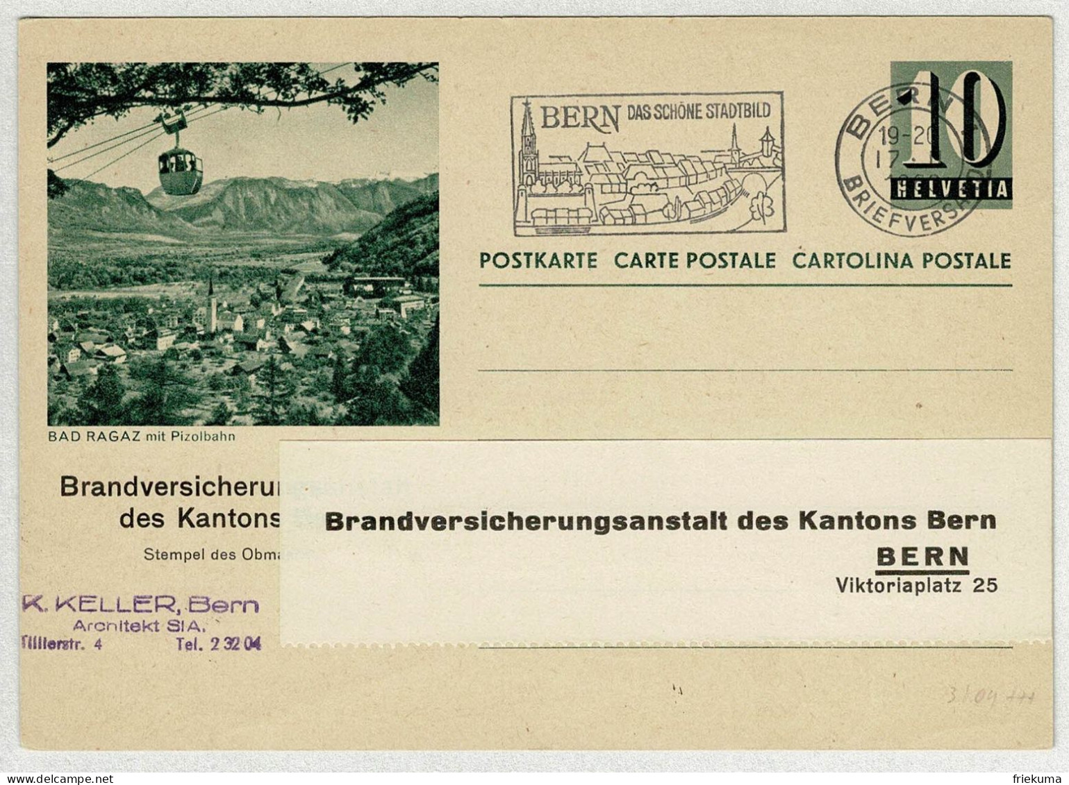 Schweiz / Helvetia 1963, Bildpostkarte Bad Ragaz Pizolbahn Bern, Seilbahn/Téléphérique, Privatzudruck Brandversicherung - Autres & Non Classés