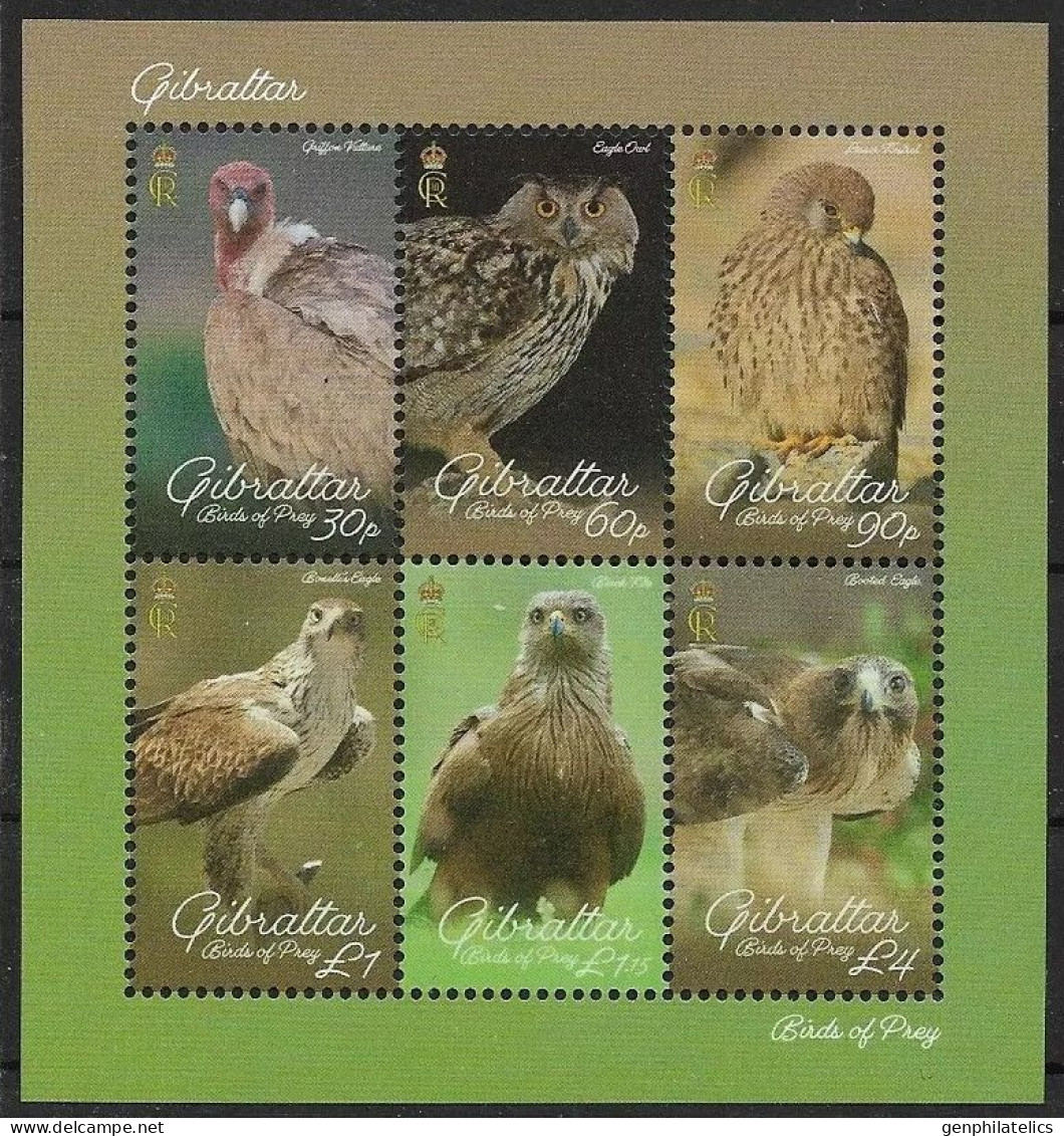 GIBRALTAR 2024 FAUNA Animals. Birds Of Prey EAGLE OSPREY OWL VULTURE - Fine S/S MNH - Gibraltar