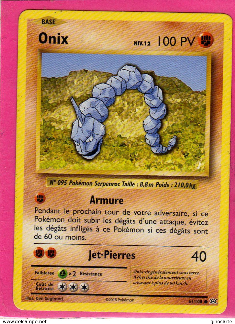 Carte Pokemon Francaise 2016 Xy Evolutions 61/108 Onix 100pv Bon Etat - XY