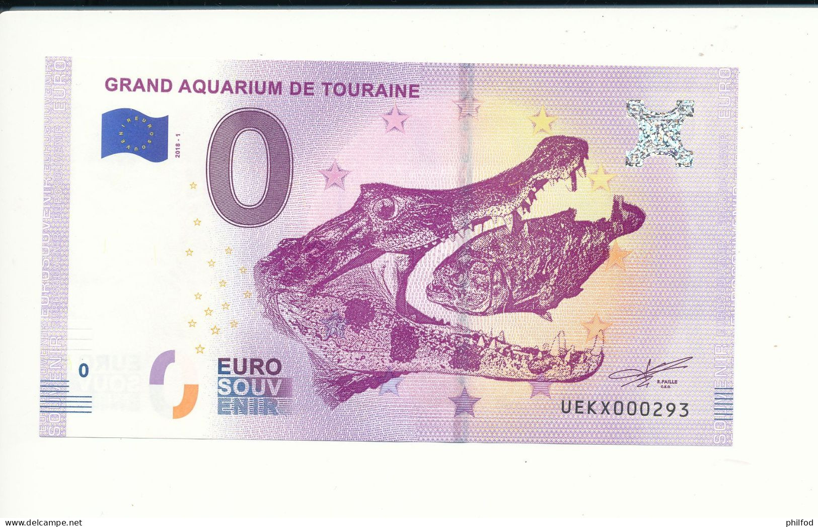 Billet Souvenir - 0 Euro - UEKX - 2018-1 - GRAND AQUARIUM DE TOURAINE - N° 293 - Essais Privés / Non-officiels