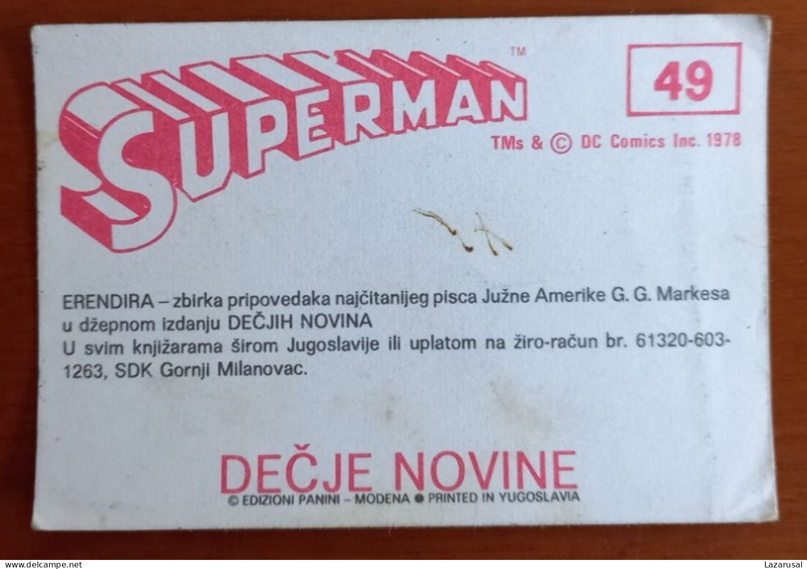 #14 SUPERMAN Panini Sticker (Printed In Yugoslavia - Decje Novine) RARE - Sonstige & Ohne Zuordnung