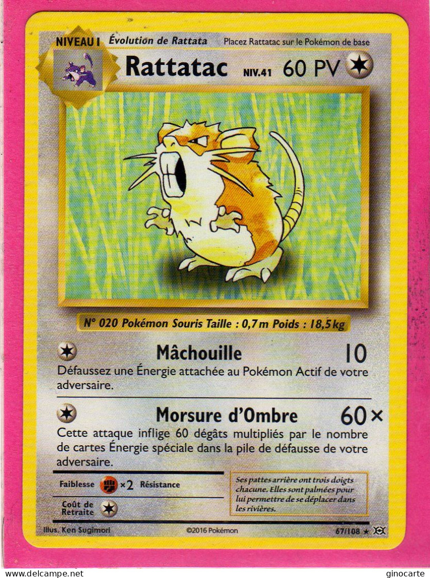 Carte Pokemon Francaise 2016 Xy Evolutions 67/108 Rattatac 60pv Neuve - XY