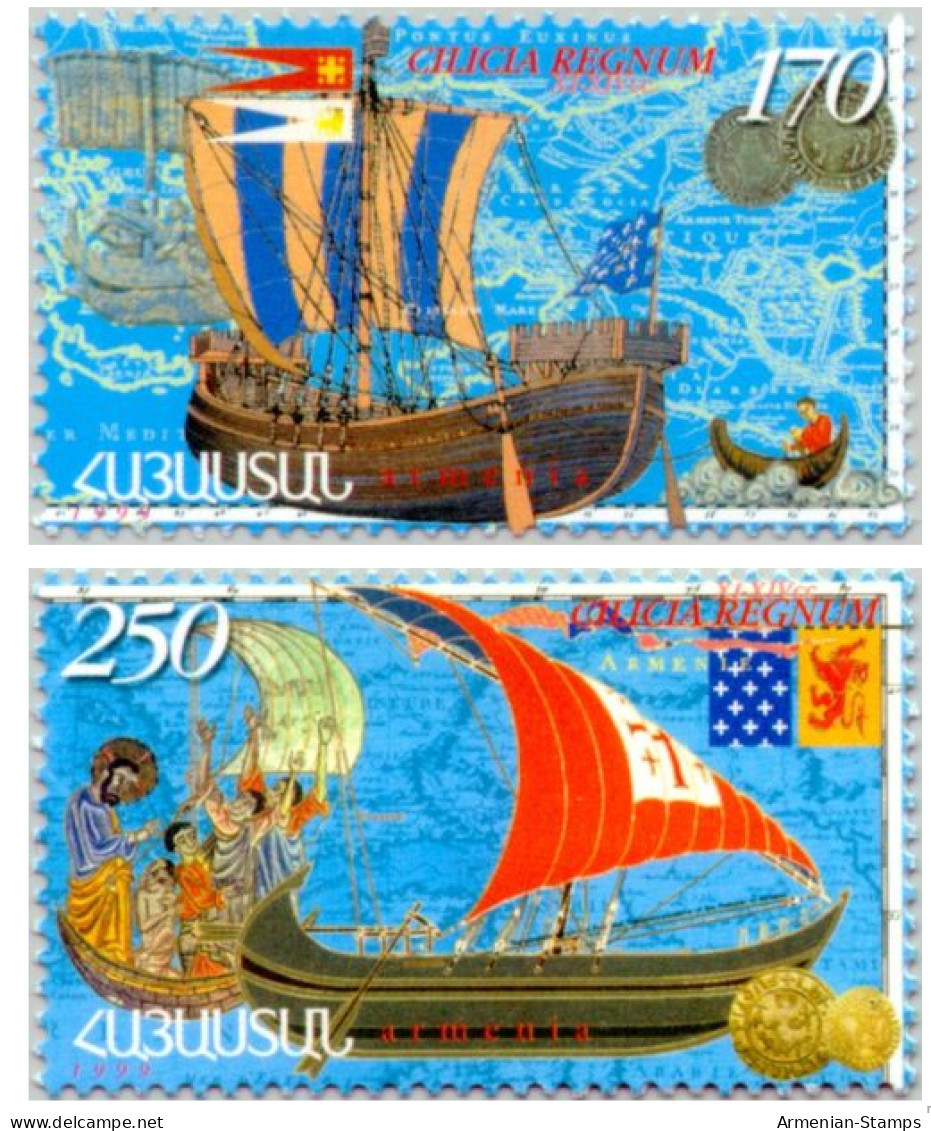 Armenia Armenien Arménie MNH** 1999 Navigation In Cilicia Kilikiya's Kingdom Sailing Vessels + Emble Stamp Mih 357-358 - Arménie