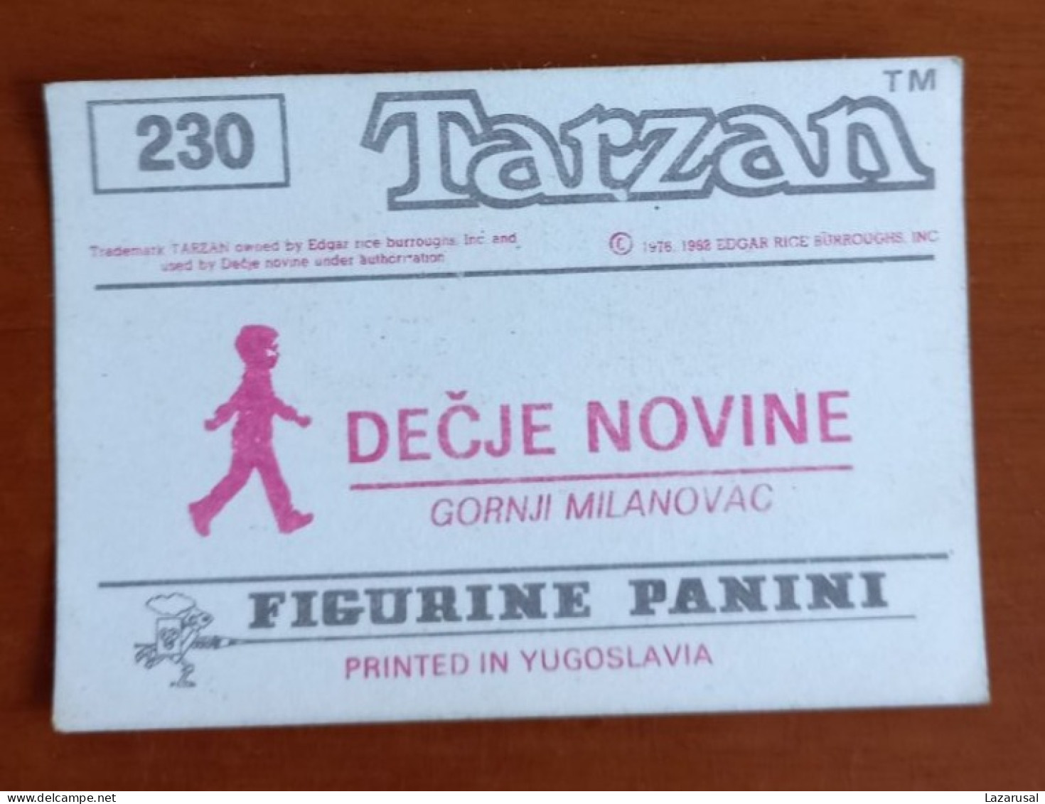 #14    TARZAN  Panini Sticker (Printed In Yugoslavia - Decje Novine) RARE - Autres & Non Classés