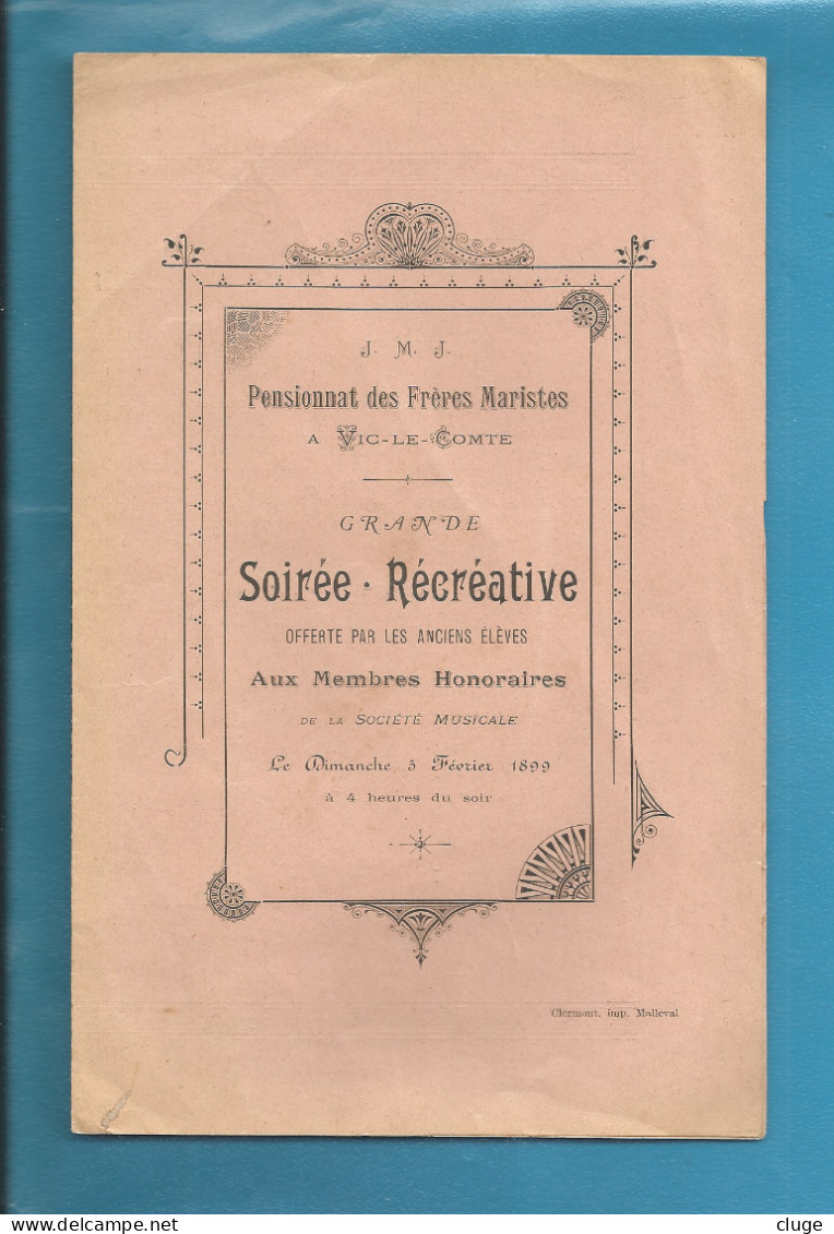 63 - VIC LE COMTE - Pensionnat Des Frères Maristes - Soirée Récréative 5 Février 1899  ( Programme ) - Programmes