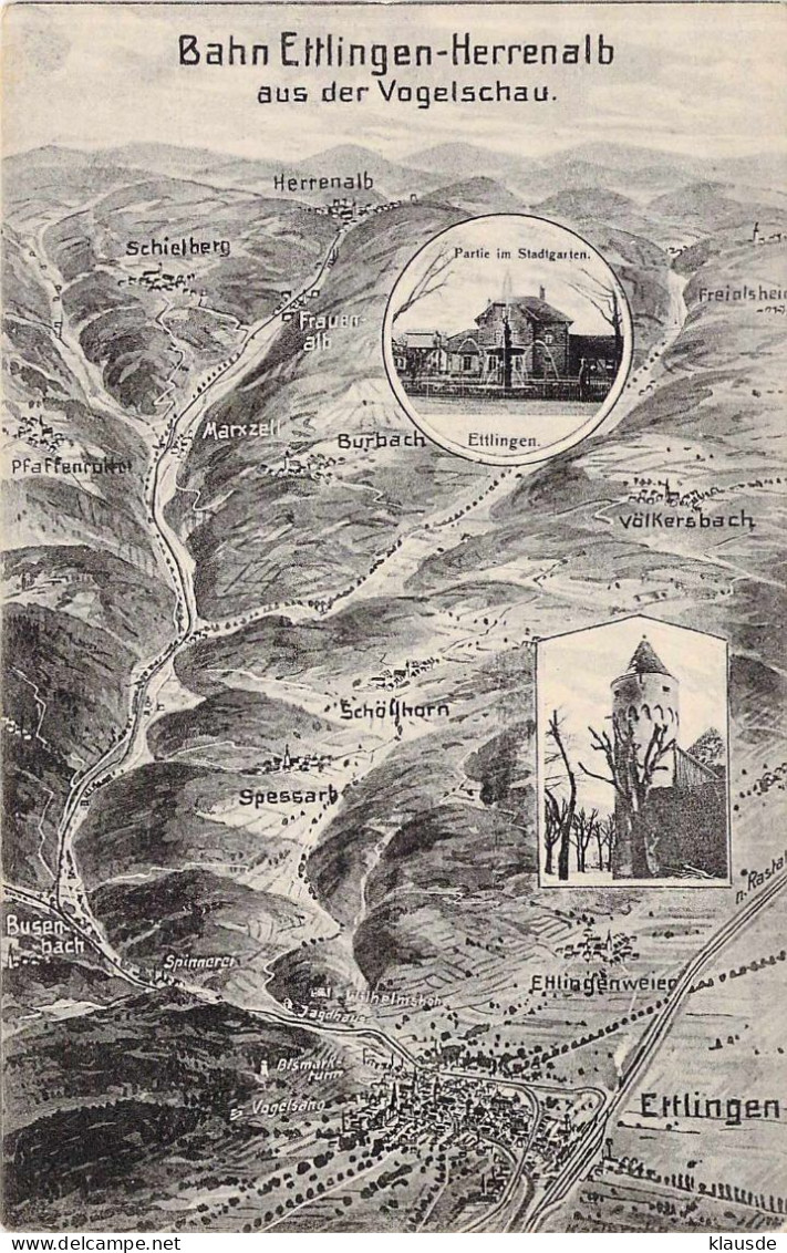 Bahn Ettlingen - Herrenalb Aus Der Vogelschau Gel.1912 - Ettlingen