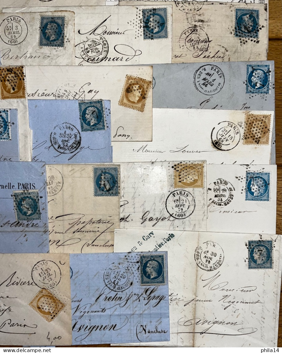 LOT DE 29 LETTRES OU CARTES POSTALES AVEC ETOILES DE PARIS / TIMBRES CLASSIQUES N° 22 29 60 28 ... / LOT N° 517 - 1849-1876: Période Classique