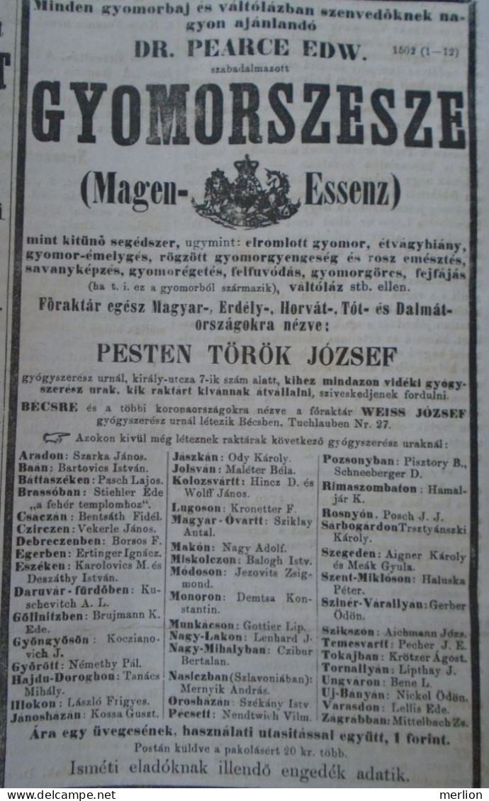 D203374 Old Print  - Dr. Edward Pearce's Stomach Elixir - Magen Essen  - Removed  From An Old  Hungarian  Newspaper 1866 - Publicités