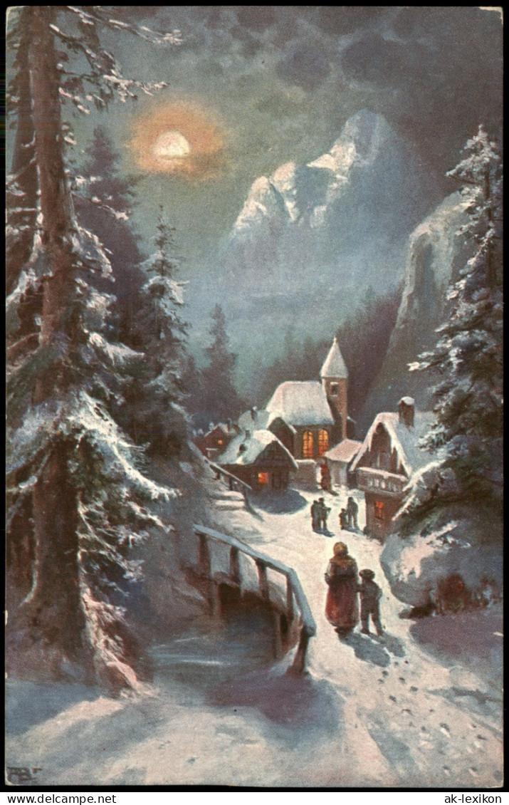 Winter-Ansichtskarte Schnee Eis Stimmungsbild Bei Nacht Künstlerkarte 1907 - Sin Clasificación