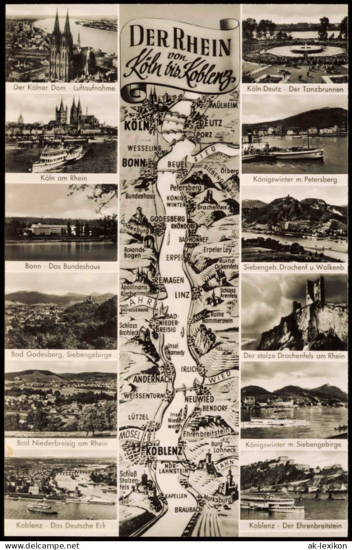 Ansichtskarte  Mehrbild Landkarten AK Der Rhein Von Köln Bis Koblenz 1963 - Ohne Zuordnung
