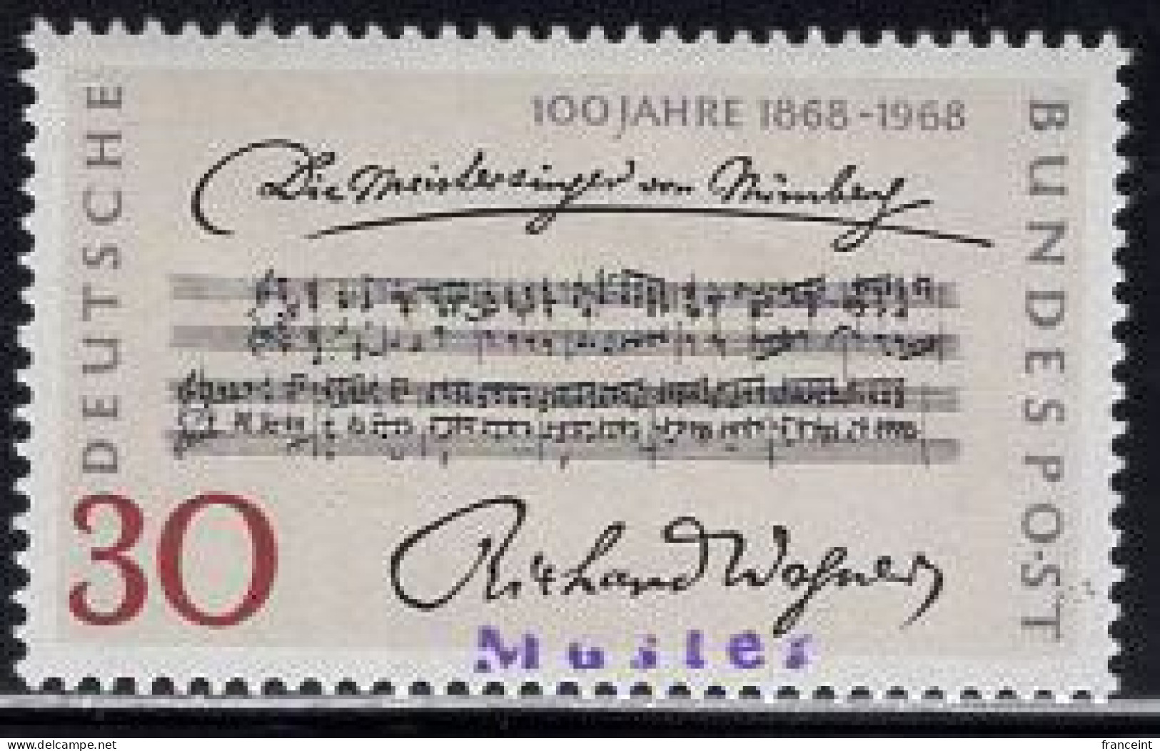 GERMANY(1968) Opening Measure Of Der Meistersinger. MUSTER (specimen) Overprint. Scott No 987. - Otros & Sin Clasificación