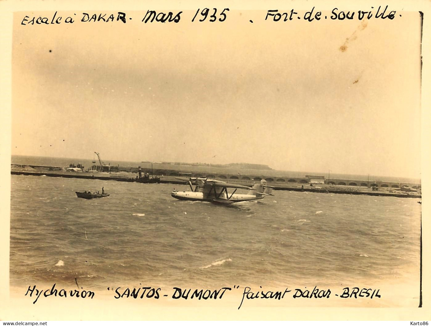 Aviation * Avion Hydravion SANTOS DUMONT Faisant Dakar Brésil , Escale Mars 1935 Fort De Souville * Santos Dumont - 1919-1938