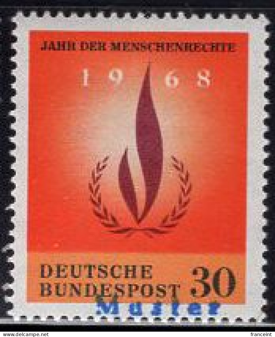 GERMANY(1968) Human Rights Flame. MUSTER (specimen) Overprint. Scott No 992. - Andere & Zonder Classificatie