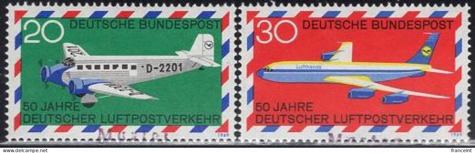 GERMANY(1969) Junkers 52. Boeing 707. Set Of 2 With MUSTER (specimen) Overprint. German Airmail Service. Scott No 993-4. - Otros & Sin Clasificación