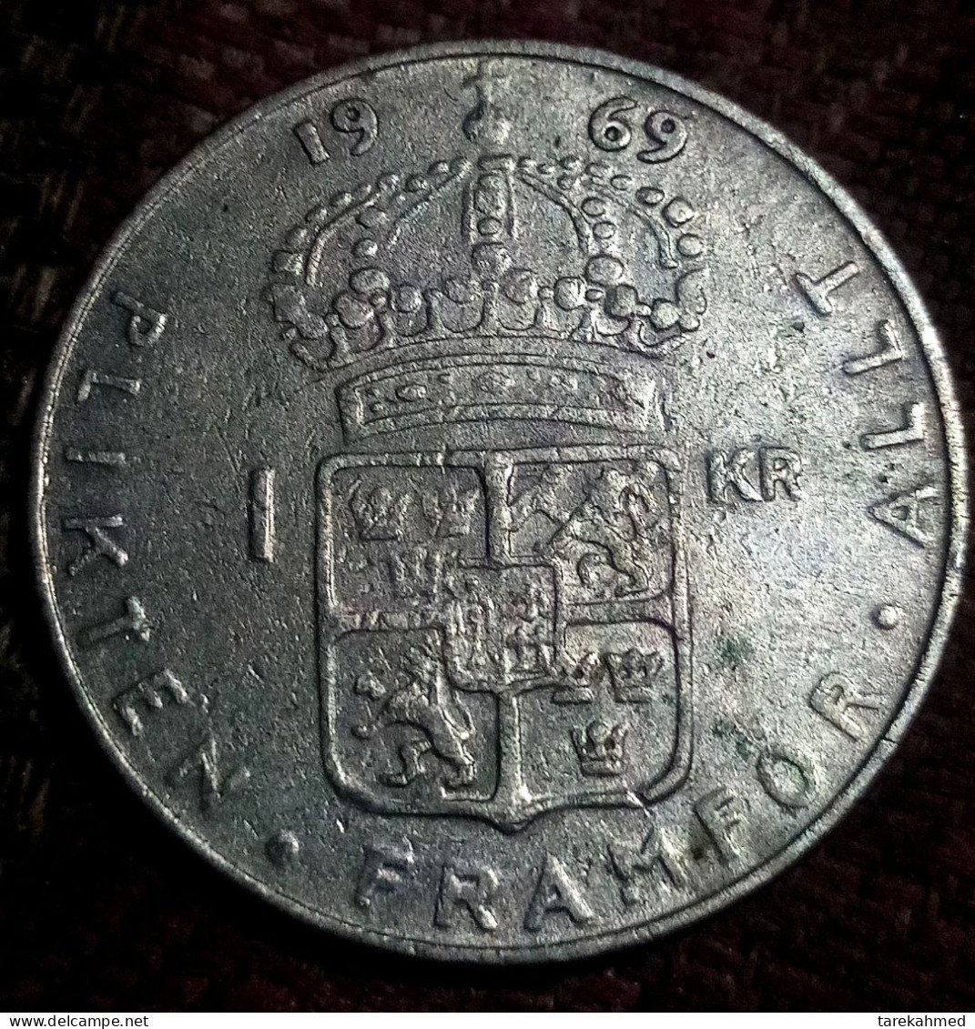 SWEDEN - 1 Krona, 1969, KM 826a, Gustav VI Adolf, Great Condition, Agouz - Suède