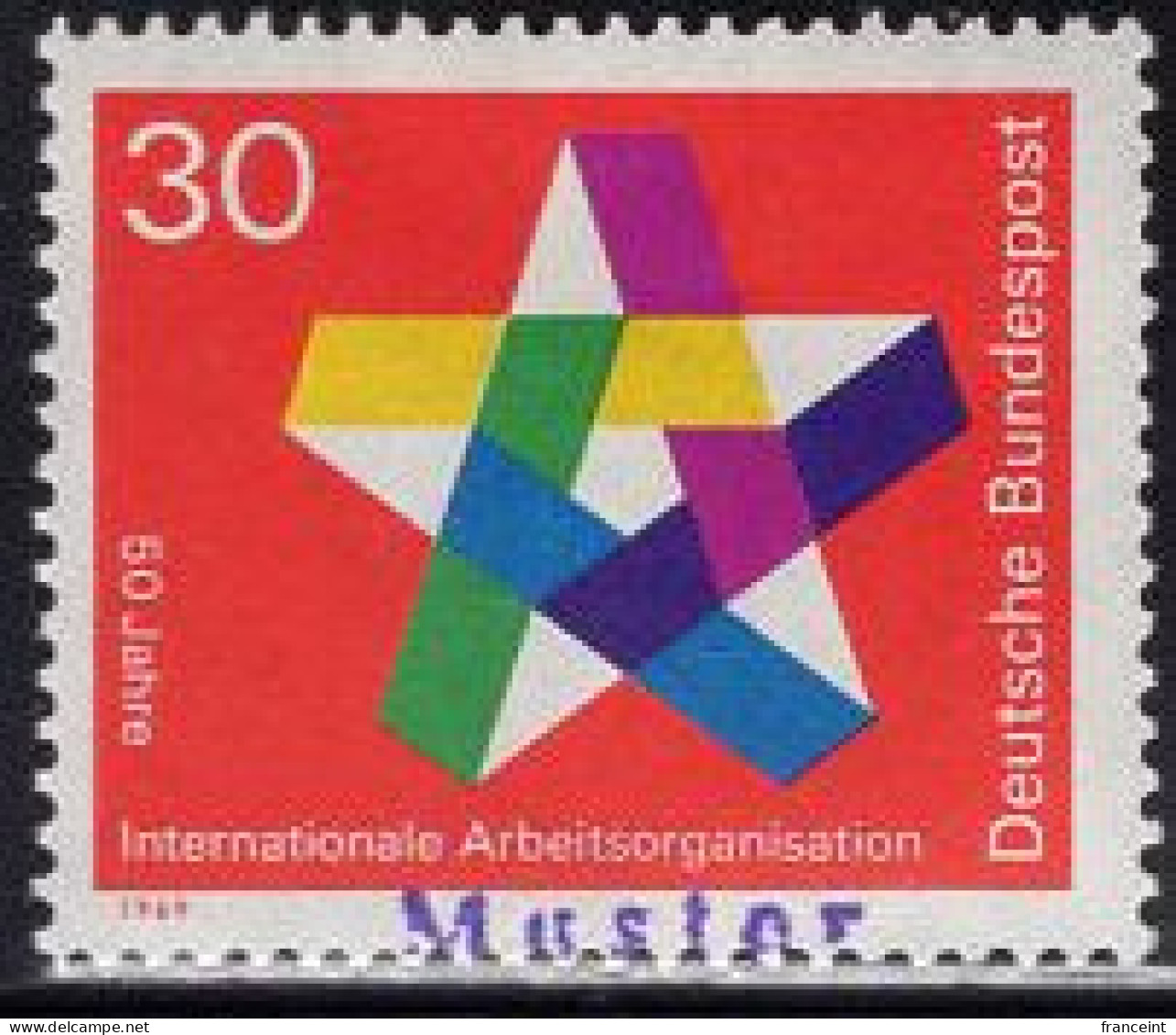 GERMANY(1969) ILO 50th Anniversary. MUSTER (specimen) Overprint. Scott No 995. - Other & Unclassified