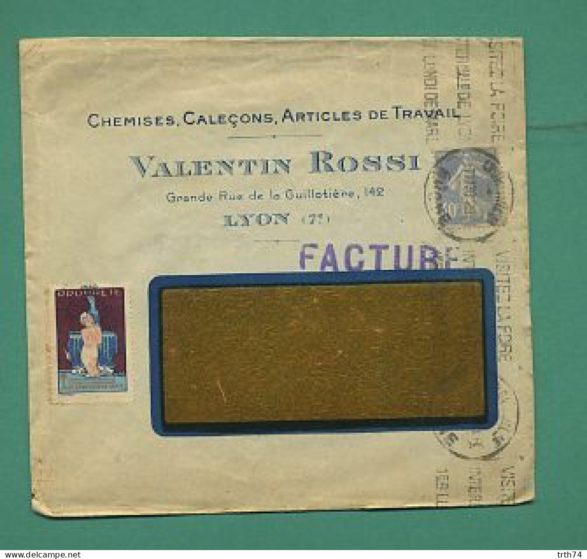 69 Lyon Valentin Rossi Chemises Caleçons Timbre Semeuse 40 Ct Vigette Pour La Santé Propreté 1930 - Autres & Non Classés