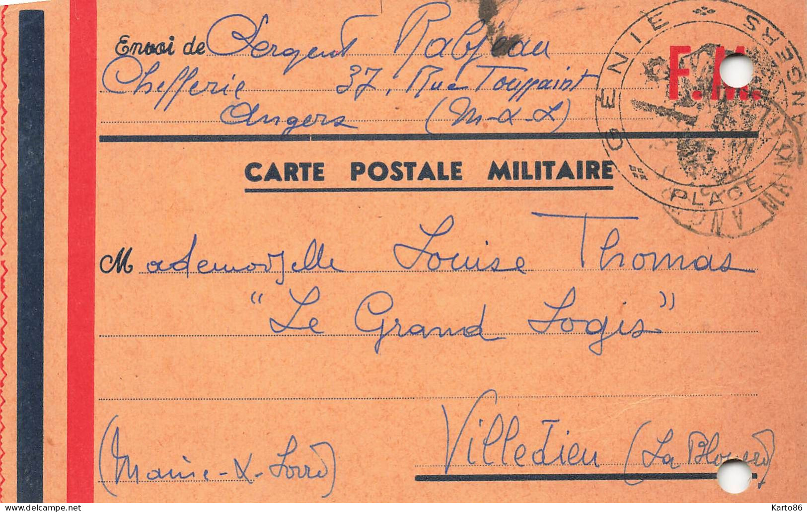 Militaria * F.M. FM Franchise * CPA * Carte Postale Militaire CACHET Régiment De Génie Place D'angers - Other & Unclassified
