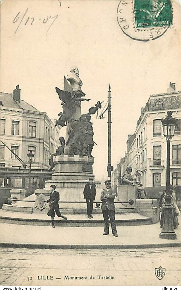 59 - Lille - Monument De Testelin - Animée - Oblitération Ronde De 1907 - CPA - Voir Scans Recto-Verso - Lille