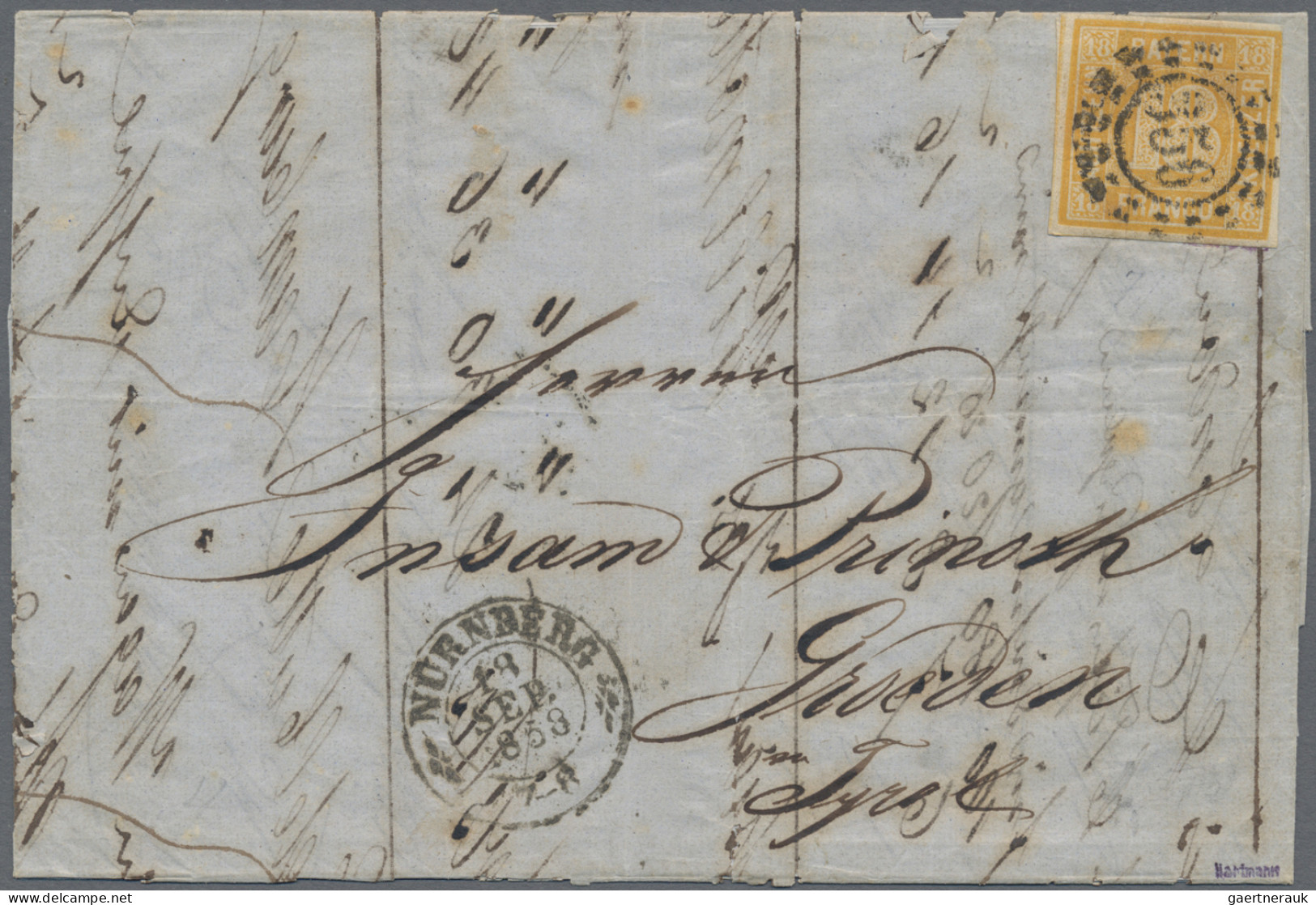 Bayern - Marken Und Briefe: 1858, 18 Kr. Gelborange Rechts Oben Voll, Sonst Brei - Other & Unclassified