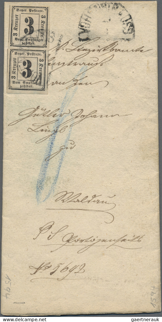 Bayern - Portomarken: 1862, Brief Mit Portomarke 3 Kr. Schwarz Auf Weiß, 2 Einze - Other & Unclassified