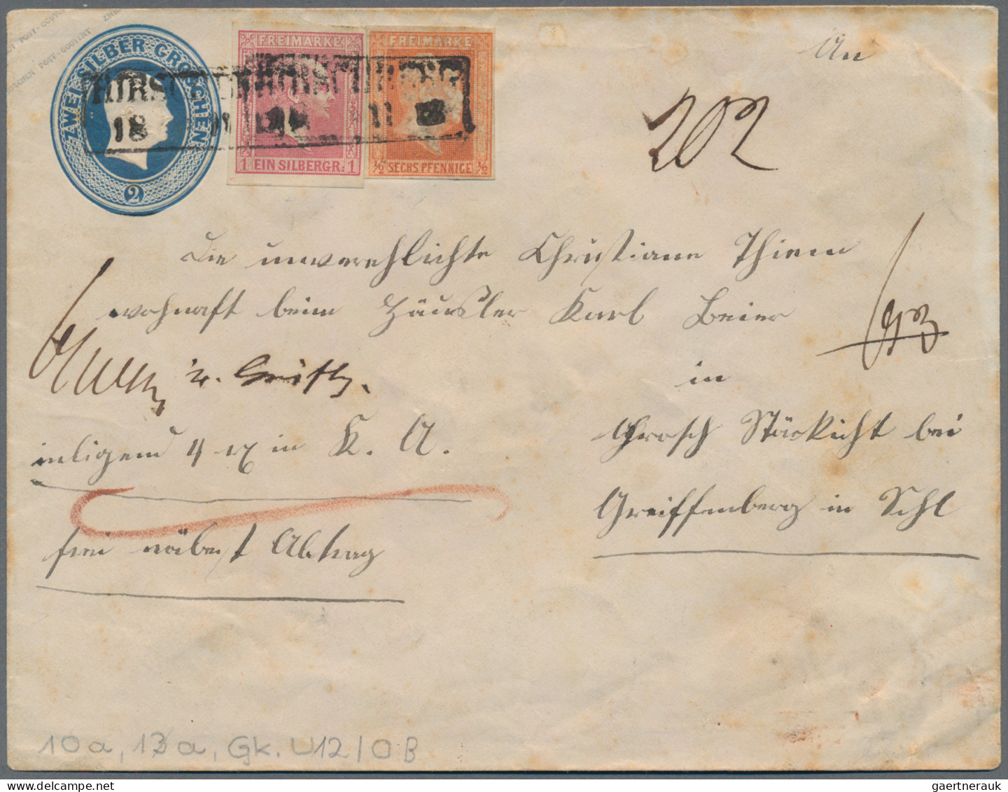 Preußen - Marken Und Briefe: 1850/1858, 2 Gr Blau Ganzsachenumschlag "grosses" B - Sonstige & Ohne Zuordnung