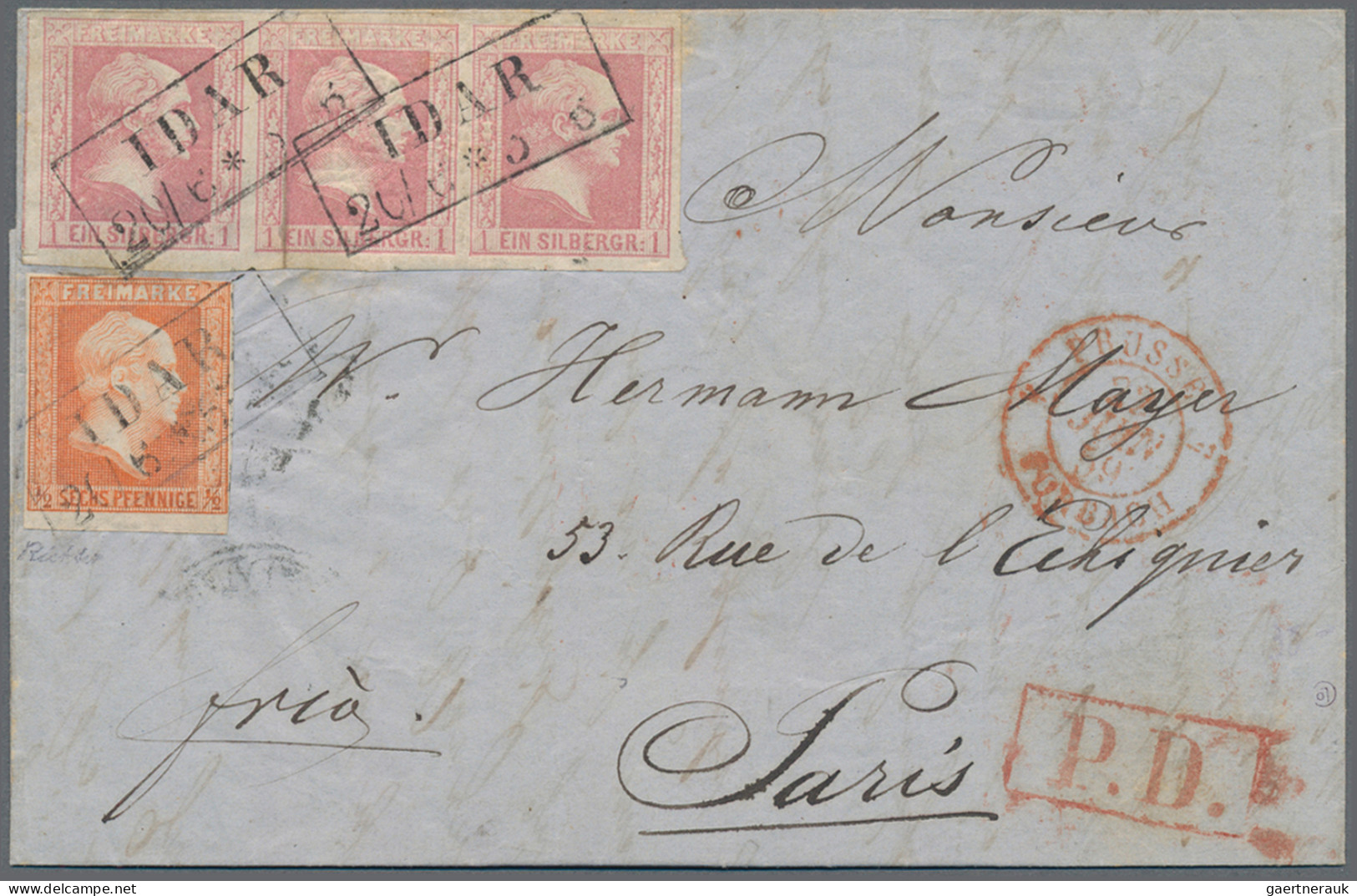 Preußen - Marken Und Briefe: 1850/1857, 1 Sgr Karmin, Waagerechter Dreierstreife - Otros & Sin Clasificación