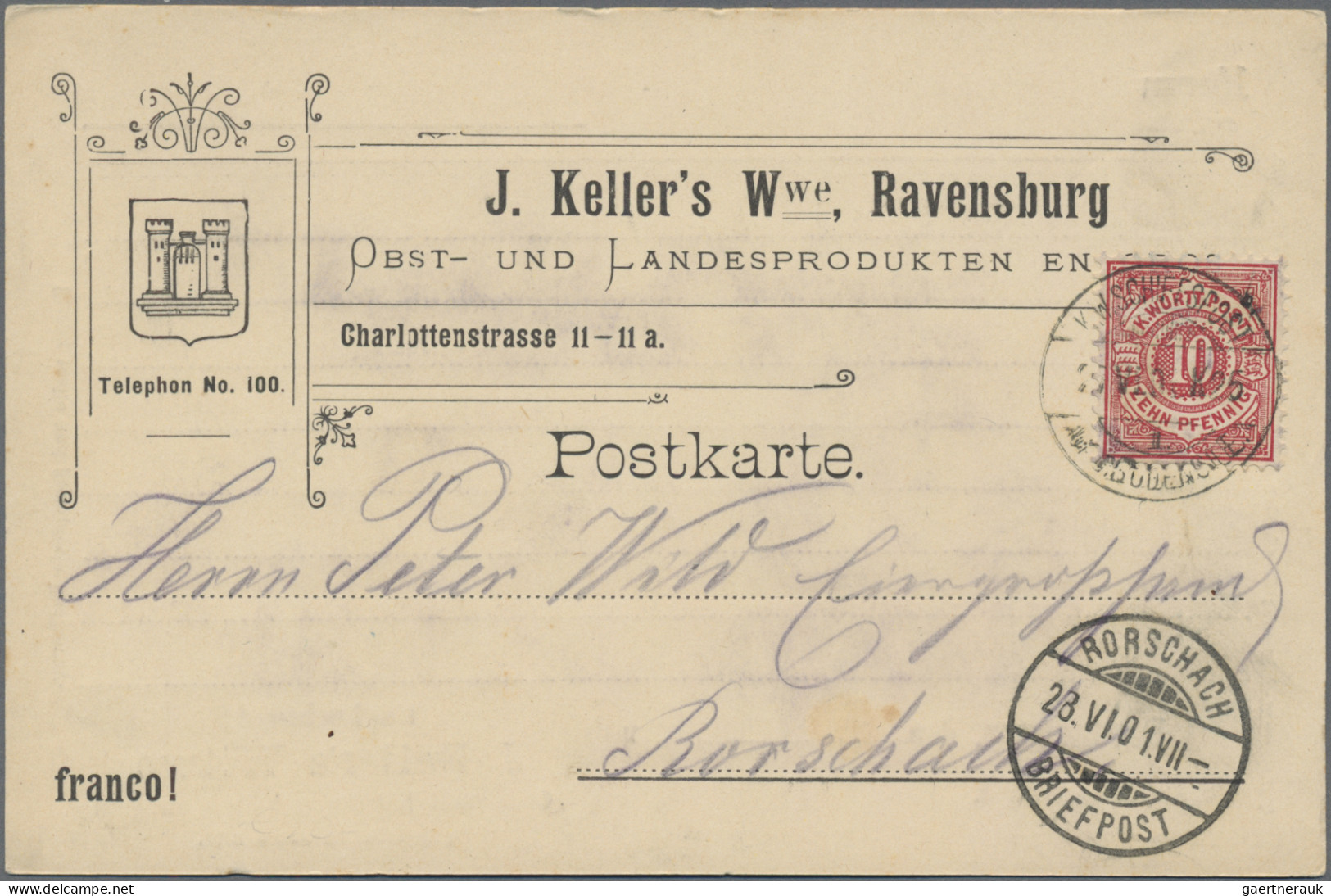 Württemberg - Vorphilatelie: 1876, 10 Pfg. Karmin, Einzelfrankatur Auf Vorgedruc - Prefilatelia