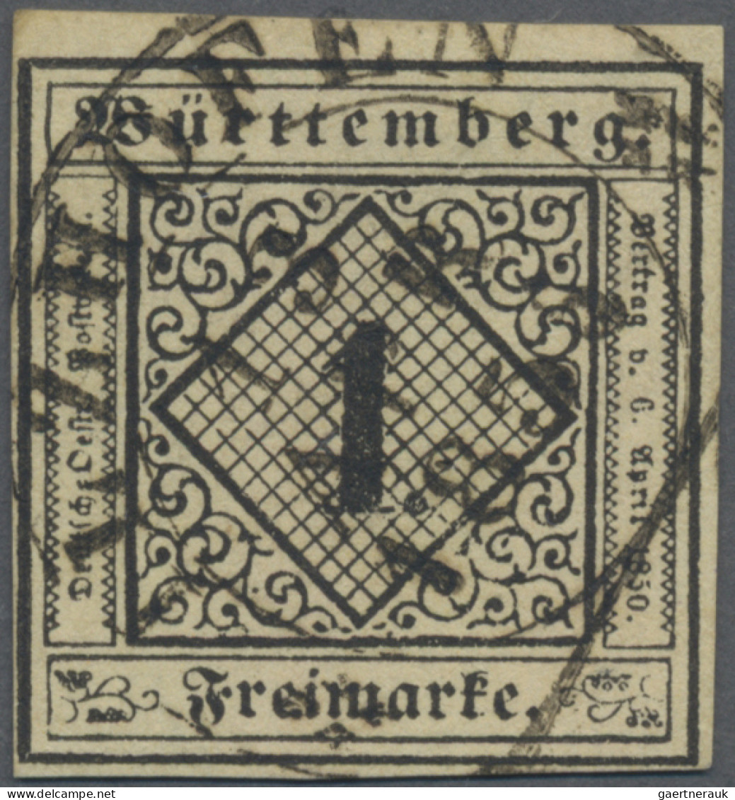 Württemberg - Marken Und Briefe: 1851, 1 Kr. Schwarz Auf Sämisch, Steigbügelstem - Sonstige & Ohne Zuordnung