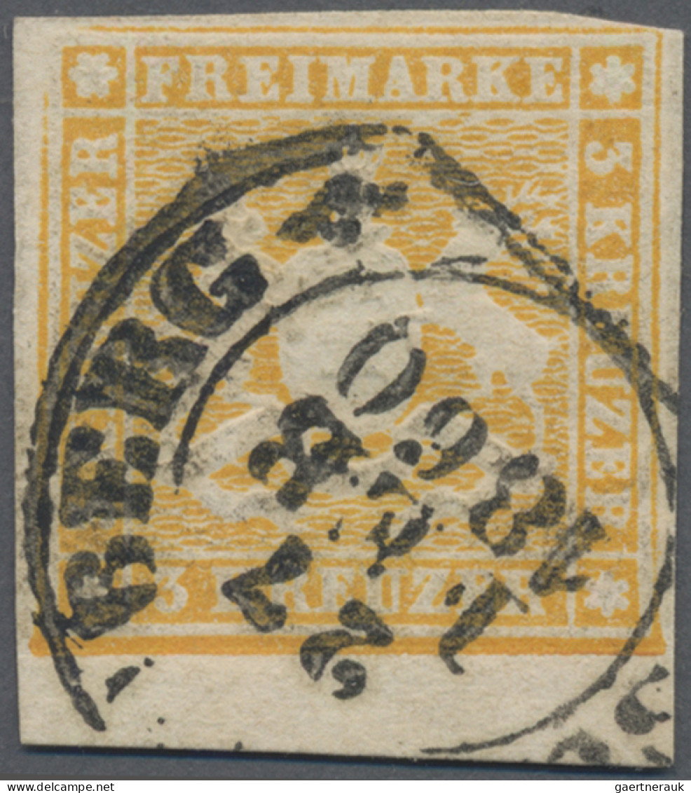 Württemberg - Marken Und Briefe: 1859, 3 Kr. Gelb, Oben Lupenrand, Sonst Gut Ger - Sonstige & Ohne Zuordnung