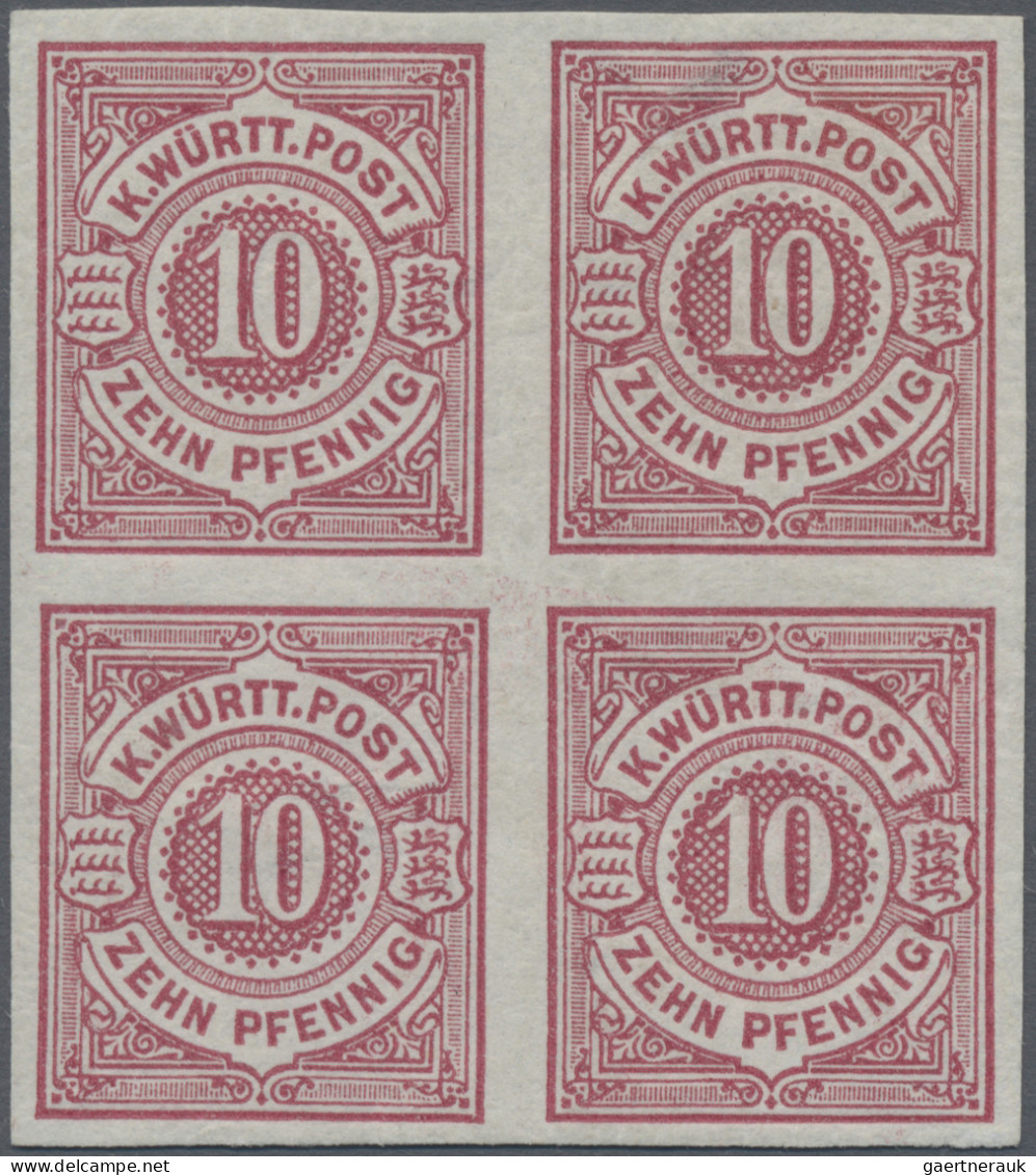 Württemberg - Marken Und Briefe: 1875, 10 Pfg. Ungezähnt, Ungebrauchter Viererbl - Autres & Non Classés