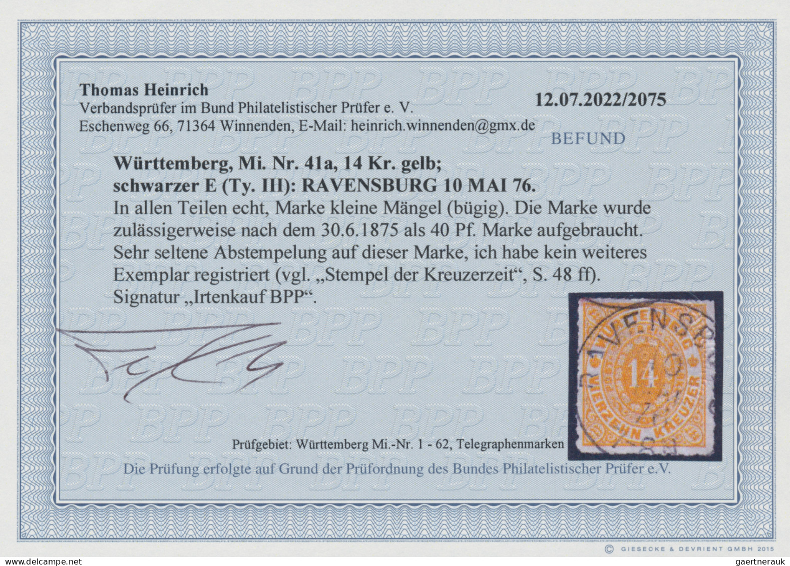 Württemberg - Einkreisstempel: RAVENSBURG 10. MAI 76, K 1 (Type III) Zentrisch A - Otros & Sin Clasificación