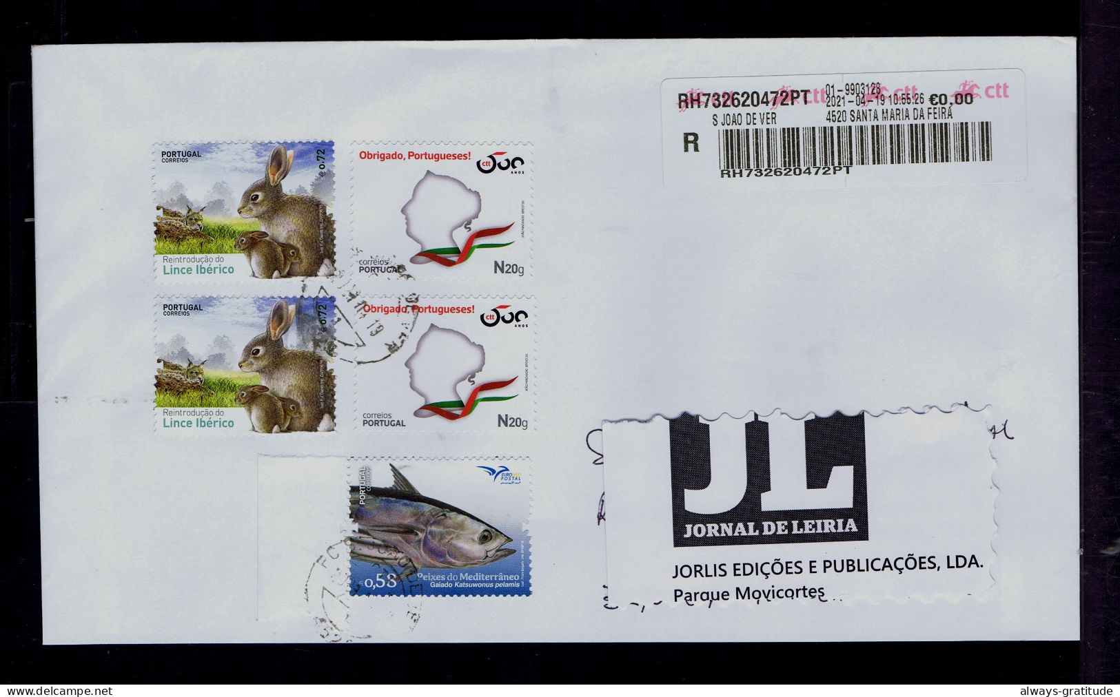 Sp10595 PORTUGAL "Mediterraneo Fishes"  Poissons /500 Ann. CTT- RARE /Iberien Lince In Mailed Faune Animals - Poissons