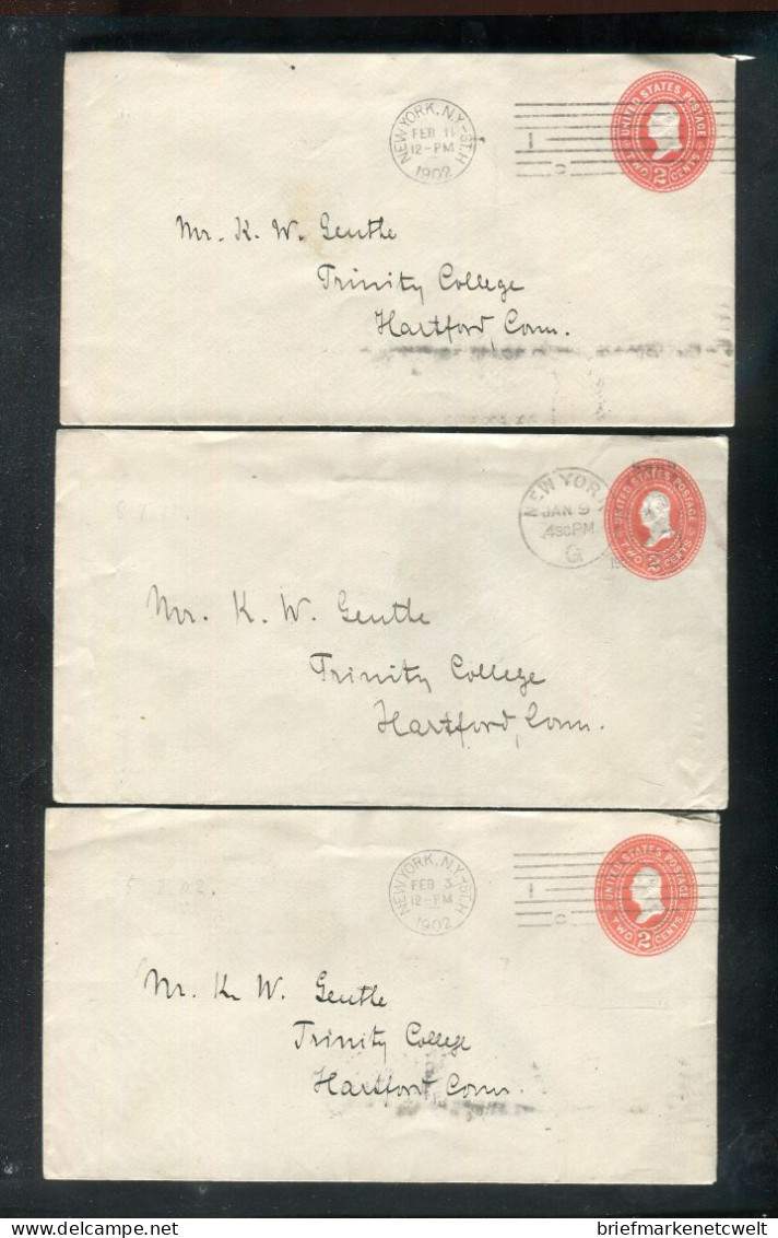 "USA" 1902, 3 Ganzsachenumschlaege Je Ex N.Y., Stempel ! (B2061) - 1901-20