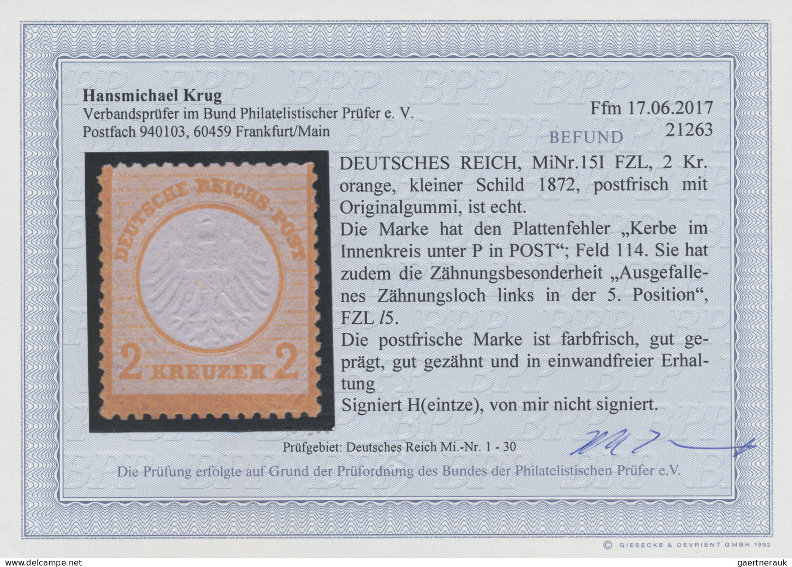 Deutsches Reich - Brustschild: 1872, 2 Kr Orange, Farbfrisches, Gut Gezähntes Un - Neufs