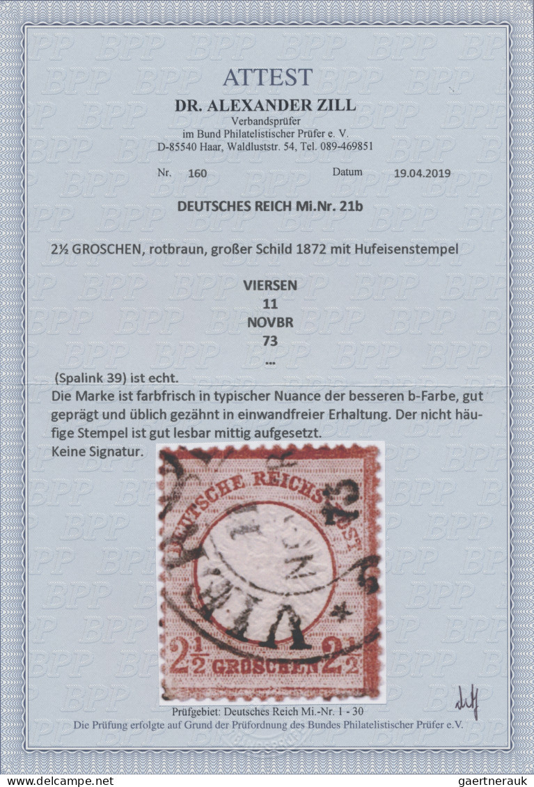 Deutsches Reich - Brustschild: 1872, Freimarke Großer Brustschild 2 1/2 Groschen - Oblitérés