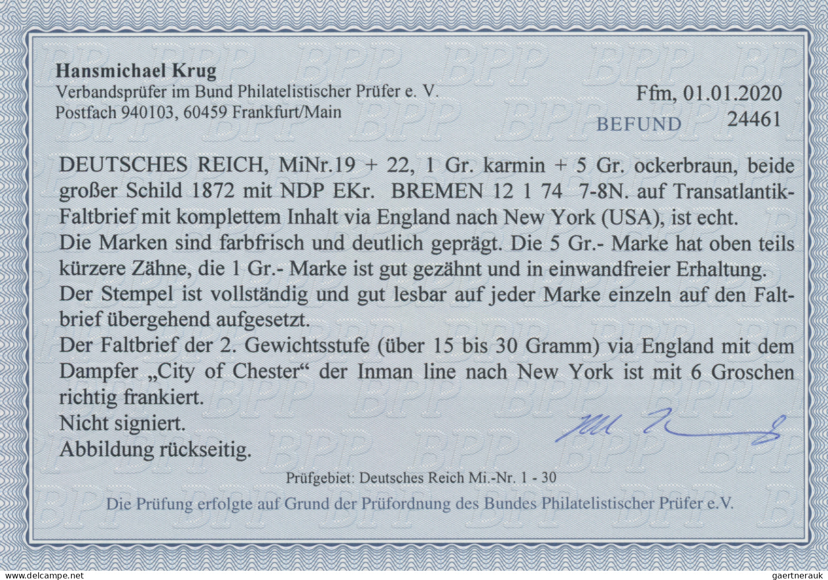 Deutsches Reich - Brustschild: 1872, 5 Gr. Ockerbraun Und 1 Gr Karmin, Beide Gro - Lettres & Documents