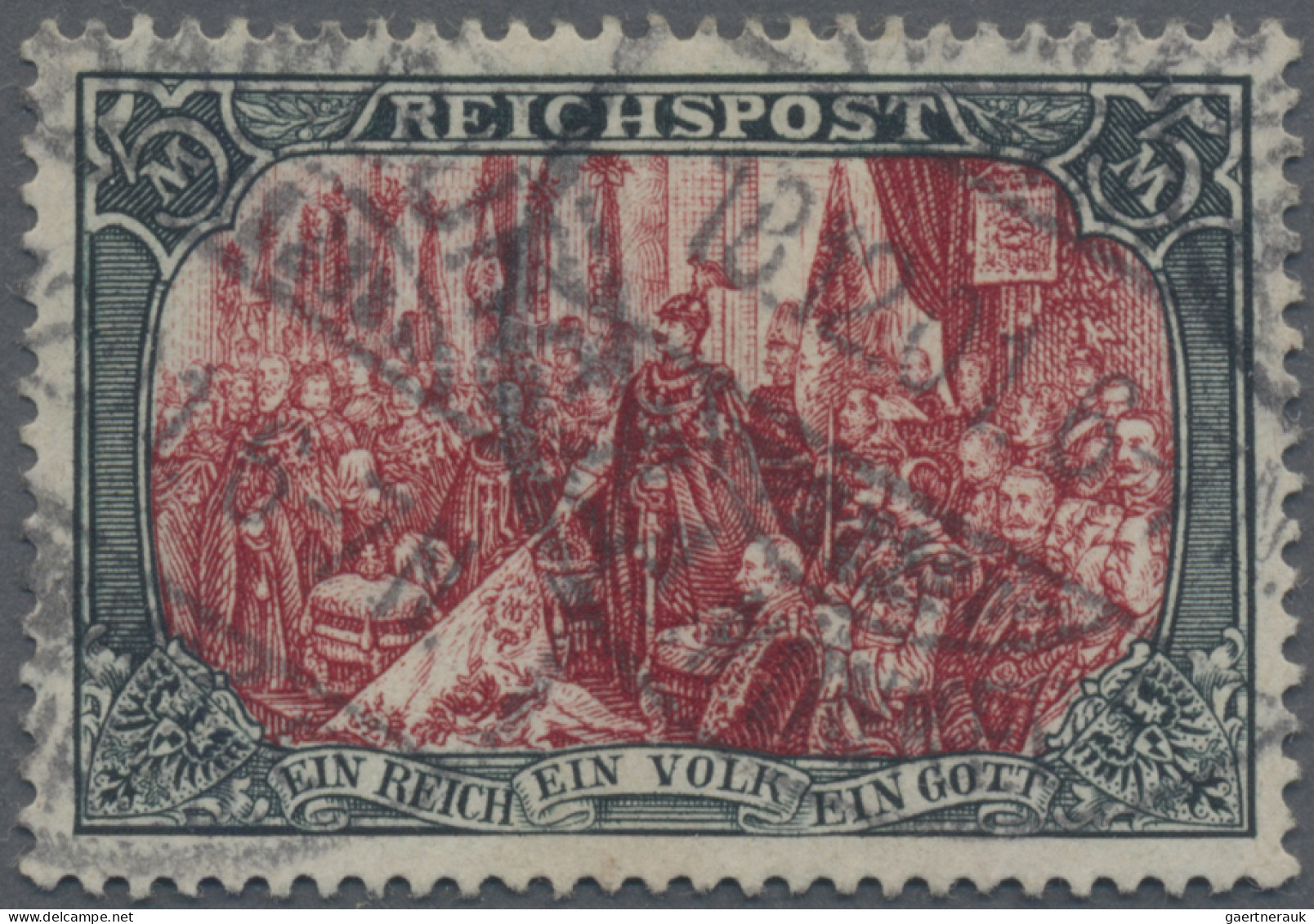 Deutsches Reich - Germania: 1900, "REICHSPOST" 5 M Grünschwarz/rot In Type II, G - Oblitérés