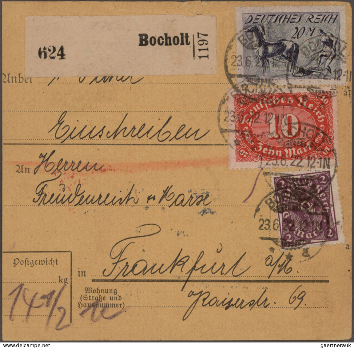 Deutsches Reich - Inflation: 1922, Pflüger 20 Mark Dunkelviolettblau Mit Kopfste - Covers & Documents