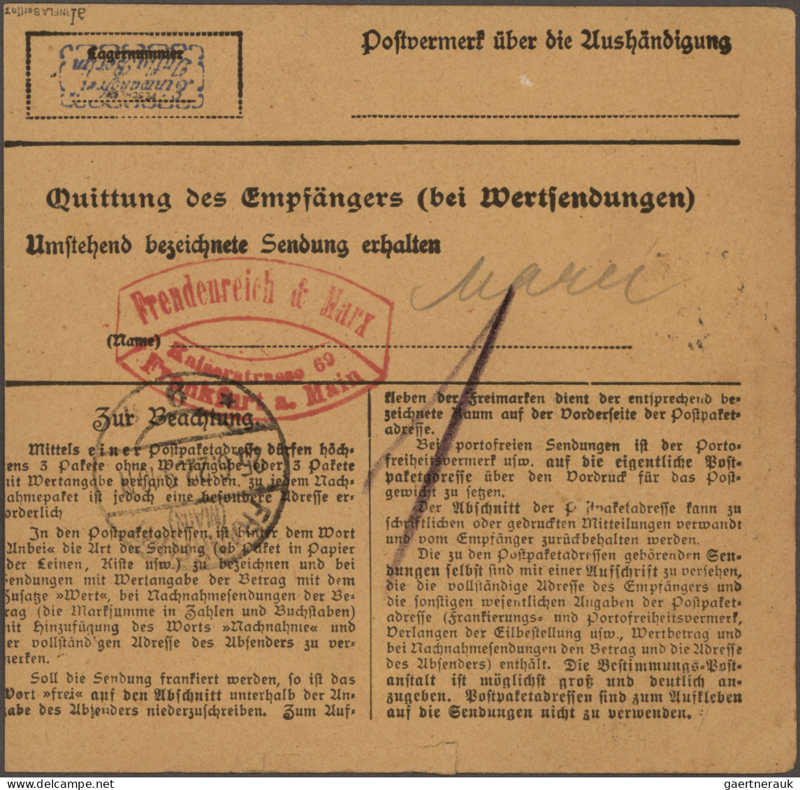 Deutsches Reich - Inflation: 1922, Pflüger 20 Mark Dunkelviolettblau Mit Kopfste - Covers & Documents