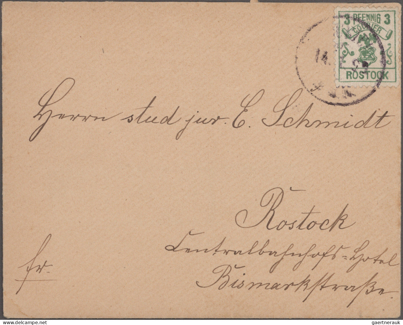 Deutsches Reich - Privatpost (Stadtpost): 1899, ROSTOCK, Courier, 3 Pf. Grün Sta - Privatpost