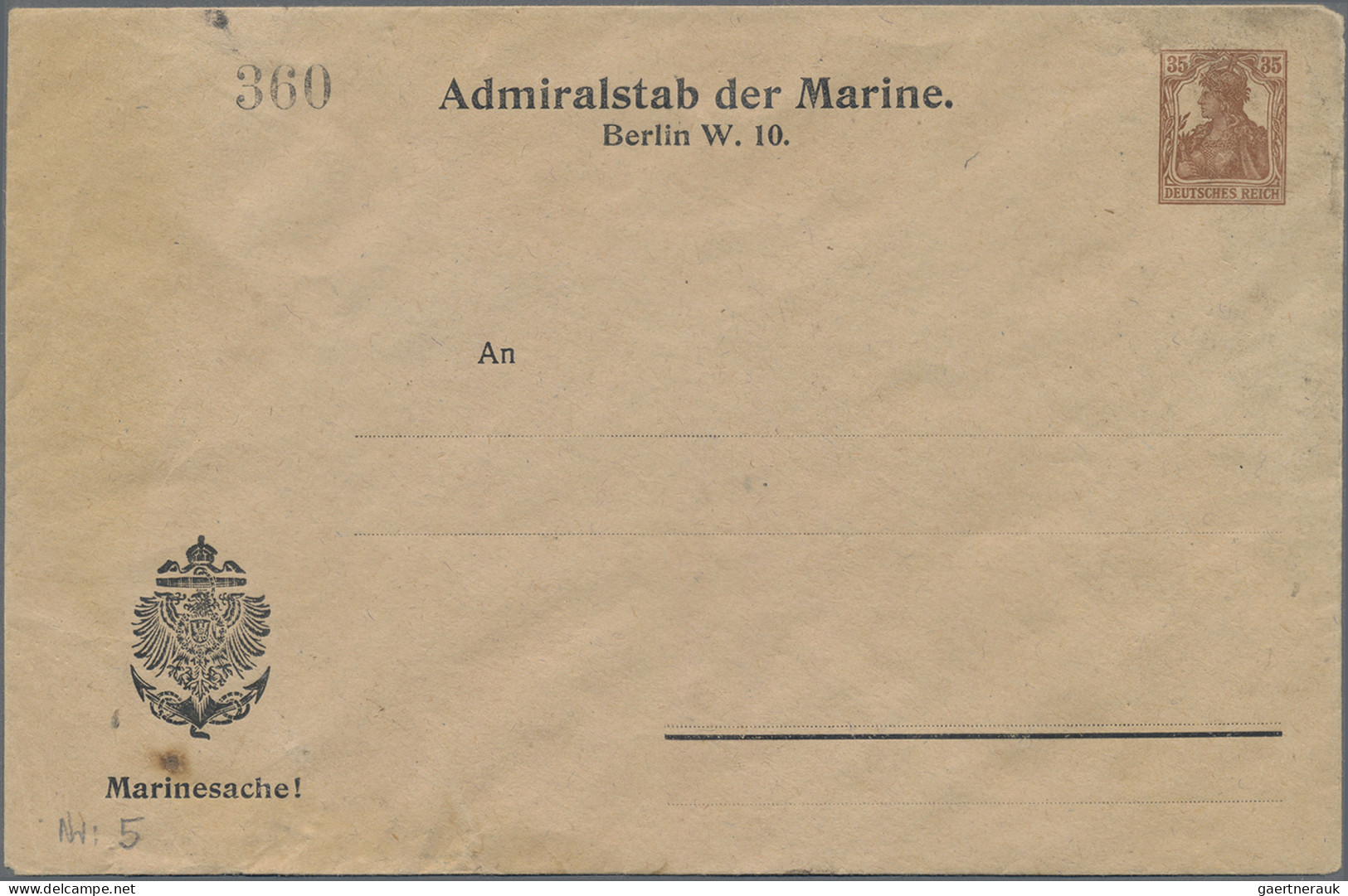 Deutsches Reich - Ganzsachen: 1919, Dienst-Rohrpost-Umschlag Des Marine-Admirals - Sonstige & Ohne Zuordnung